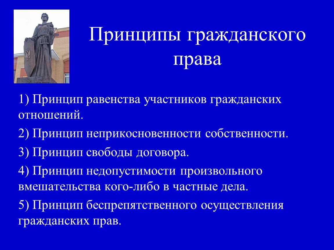 Принцип беспрепятственного осуществления прав. Отраслевые принципы в гражданском праве. Перечислите принципы гражданского законодательства.