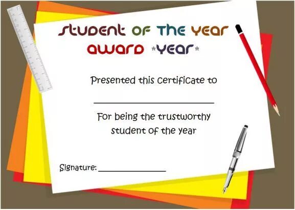 Student of the year Certificate. Best student Award.