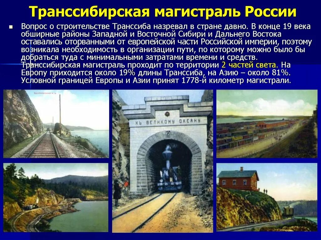 Роль транссибирской магистрали в хозяйственном освоении сибири. Транссибирская Железнодорожная магистраль (1891–1916). Черкасск Транссибирская магистраль. Великий Сибирский путь 1891. 14 Июля 1903 года состоялся ввод Великого Сибирского пути в эксплуатацию.