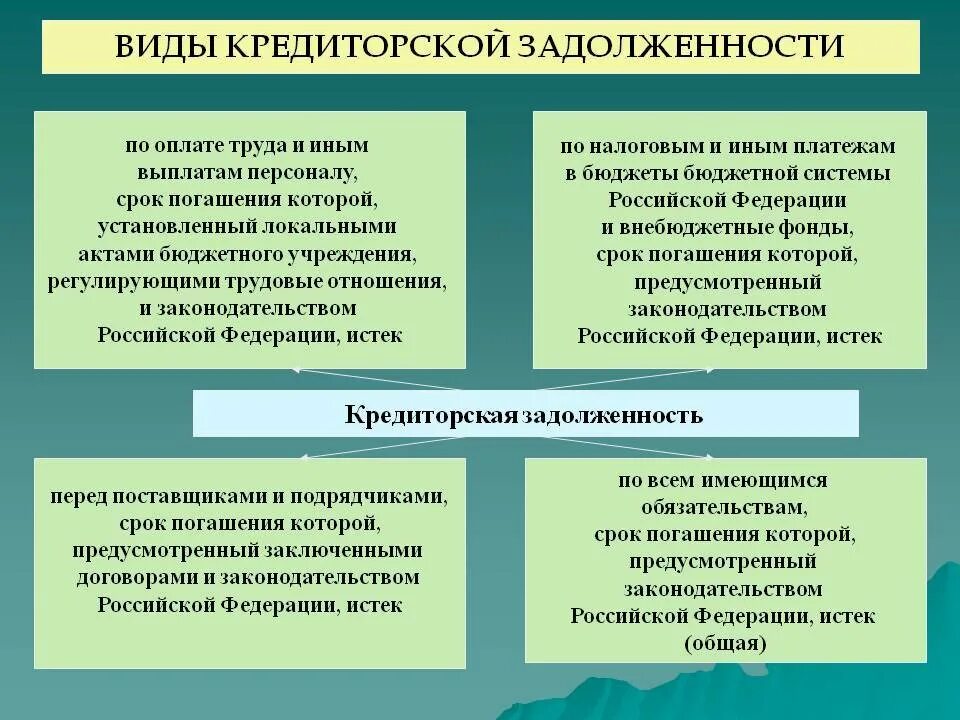 Кредиторская задолженность казенного учреждения. Кредиторская задолженность это. Виды кредиторской задолженности. Виды кредиторской задолженности предприятия. Кредиторская задолженность организации это.