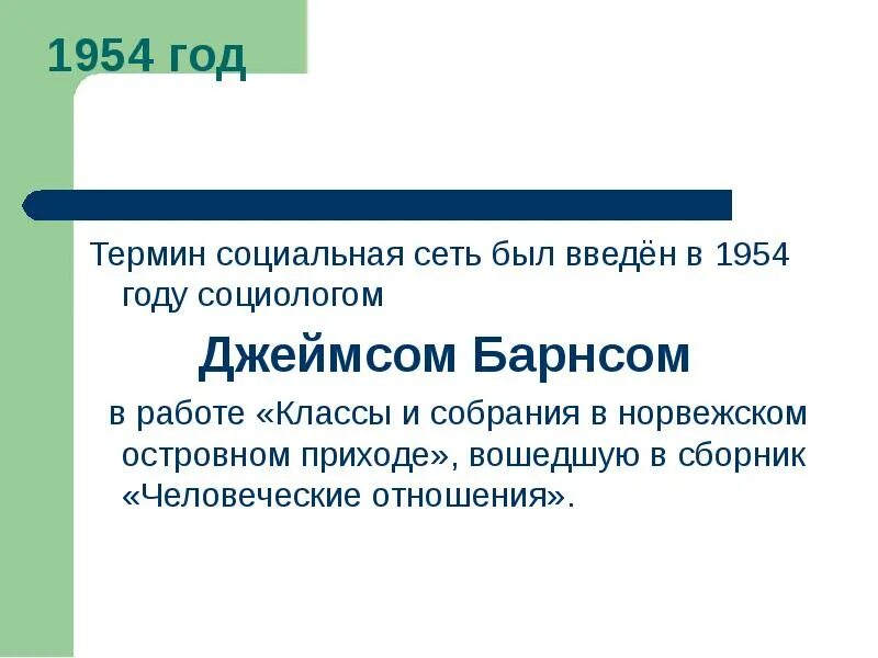 Приход входить. Термин социальная сеть. Джеймса Барнса 1954.