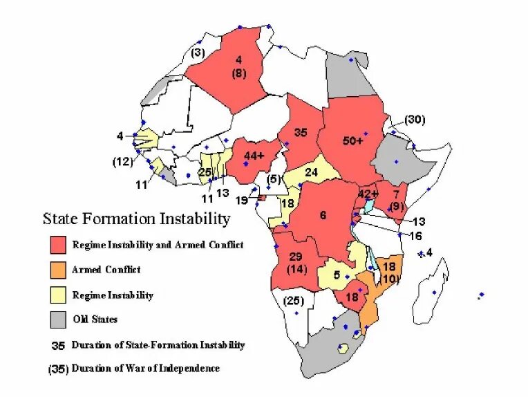 Political instability. Map of political instabilities. Insecurity Africa. State formation