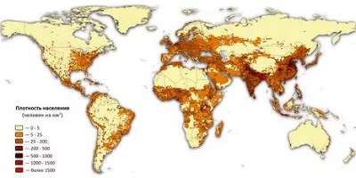 карта плотности населения мира