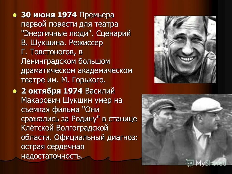 Шукшин и театр Товстоногова. В М Шукшин и его герои.