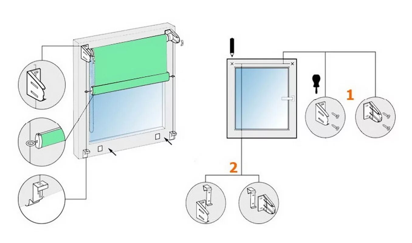 Рулонная штора на окно сборка. Схема монтажа рулонных штор на пластиковые окна. Схема установки рулонных штор. Сборка рулонной шторы на пластиковое окно без сверления схема. Монтаж рулонных штор на пластиковые окна без сверления.