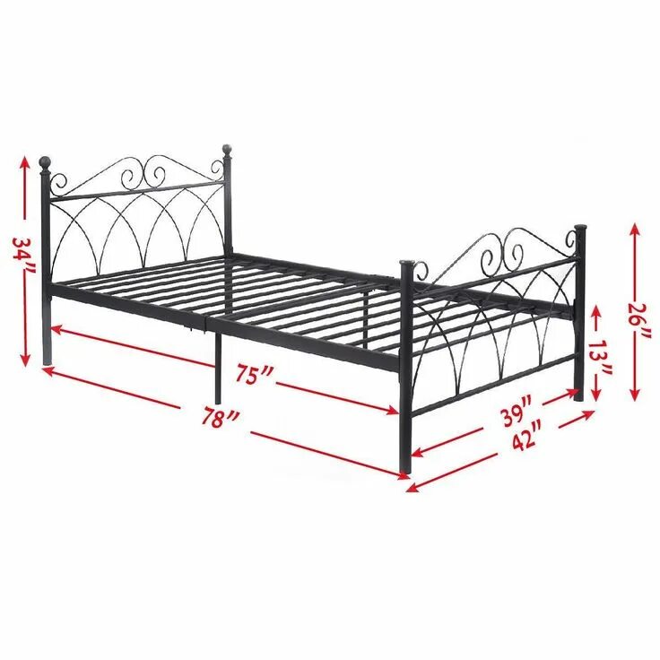 Square Horizontal Bar Head Of Bed Iron Bed Frame Queen Size Black Bedroom Furnit