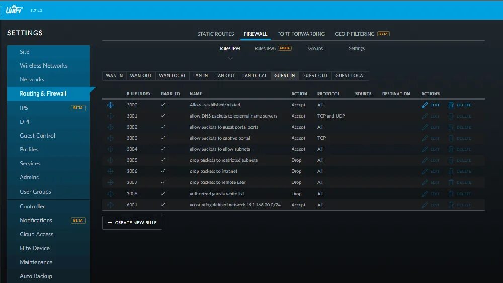 UNIFI Firewall. Firewall settings. Setup UNIFI device. Router with Firewall. Allow established