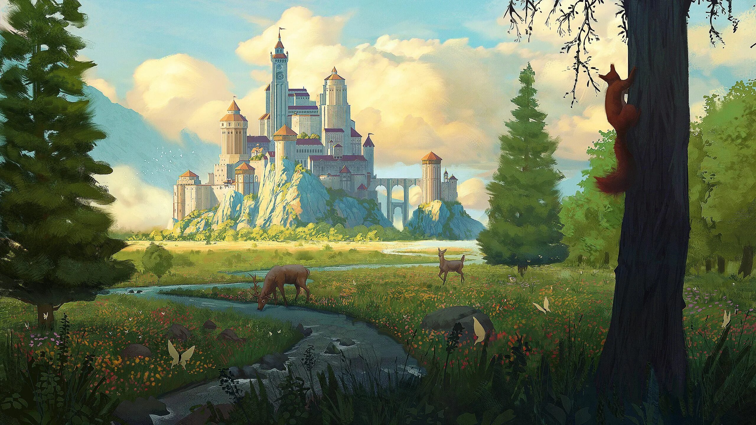 Заколдованная деревня. Замок Fantasy Castle. Пейзаж с замком. Сказочный замок в лесу. Сказочный пейзаж с замком.