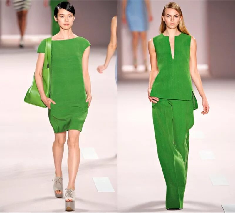 Модные яркие платья. Грин фейшен (green fashion). Девушка в зеленом костюме. Салатовая одежда. Весна 2022 bottega veneta зеленые.