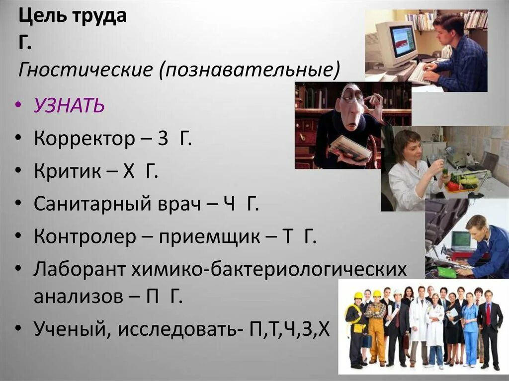 Гностические профессии цель труда. Изыскательские профессии цель труда. Профессии по целям труда. Цель труда врача гностическая. Что создается в результате труда врача