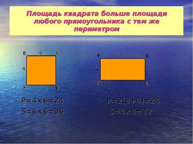 Периметры прямоугольника и квадрата одинаковые