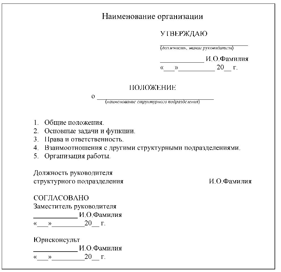 Наименование должностей в организации. Положение о структурном подразделении. Структура положения о структурном подразделении. Наименование структурного подразделения организации. Подпись на бланке организации