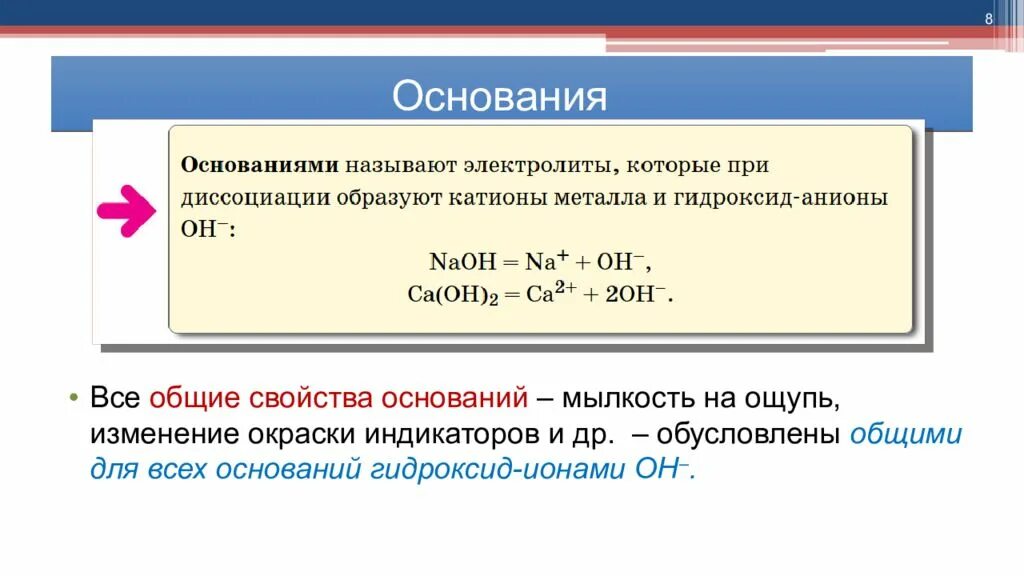 Соли с точки зрения теории электролитической диссоциации. Основания электролиты которые при диссоциации образуют. Все основания. Основаниями называют электролиты которые при диссоциации образуют. Основные положения теории электролитической диссоциации 8 класс.