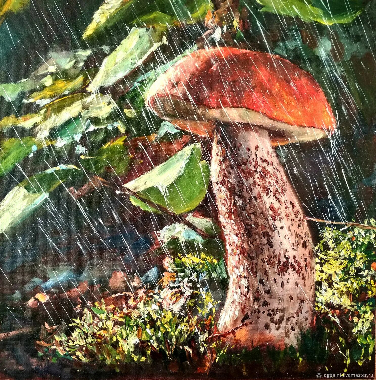 Дождя больше грибов. Грибы в живописи. Грибной дождь. Живопись Лесные грибы. Грибы в живописи маслом.