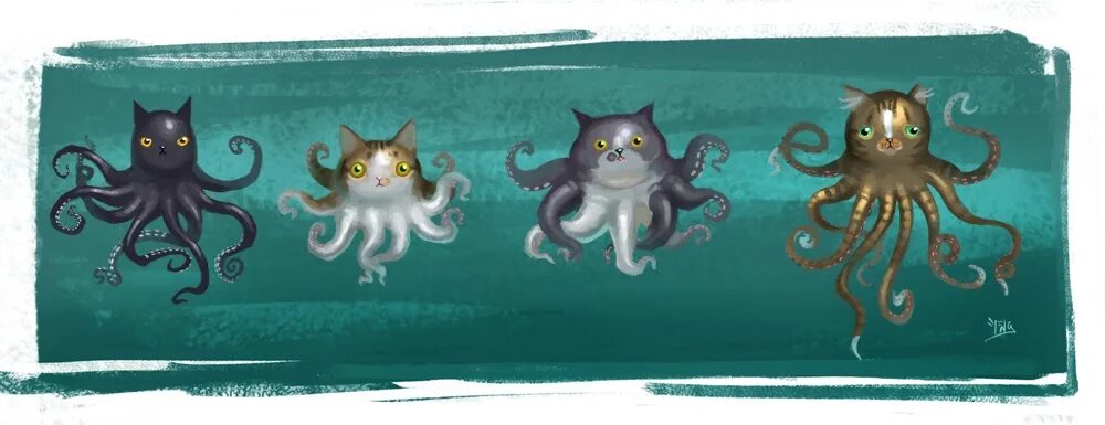 Осьминог с котиком. Кот осьминог. Кошка осьминожка. Кошка арт. Фэнтези кошки с щупальцами.