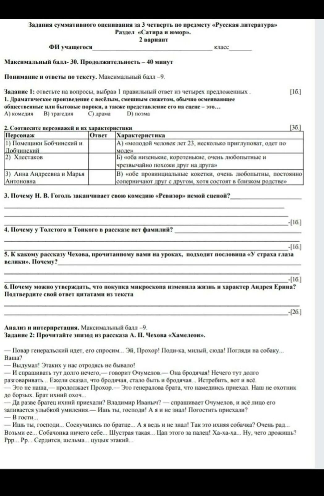 Соч 3 четверть русская литература 8 класс