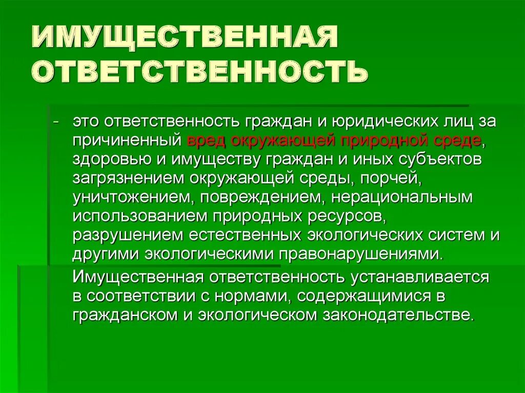 Экологическое право виды правонарушений. Неимущественная ответственность. Имущественная ответственность за экологические правонарушения. Имущественная ответственность пример. Имущественная экологическая ответственность.