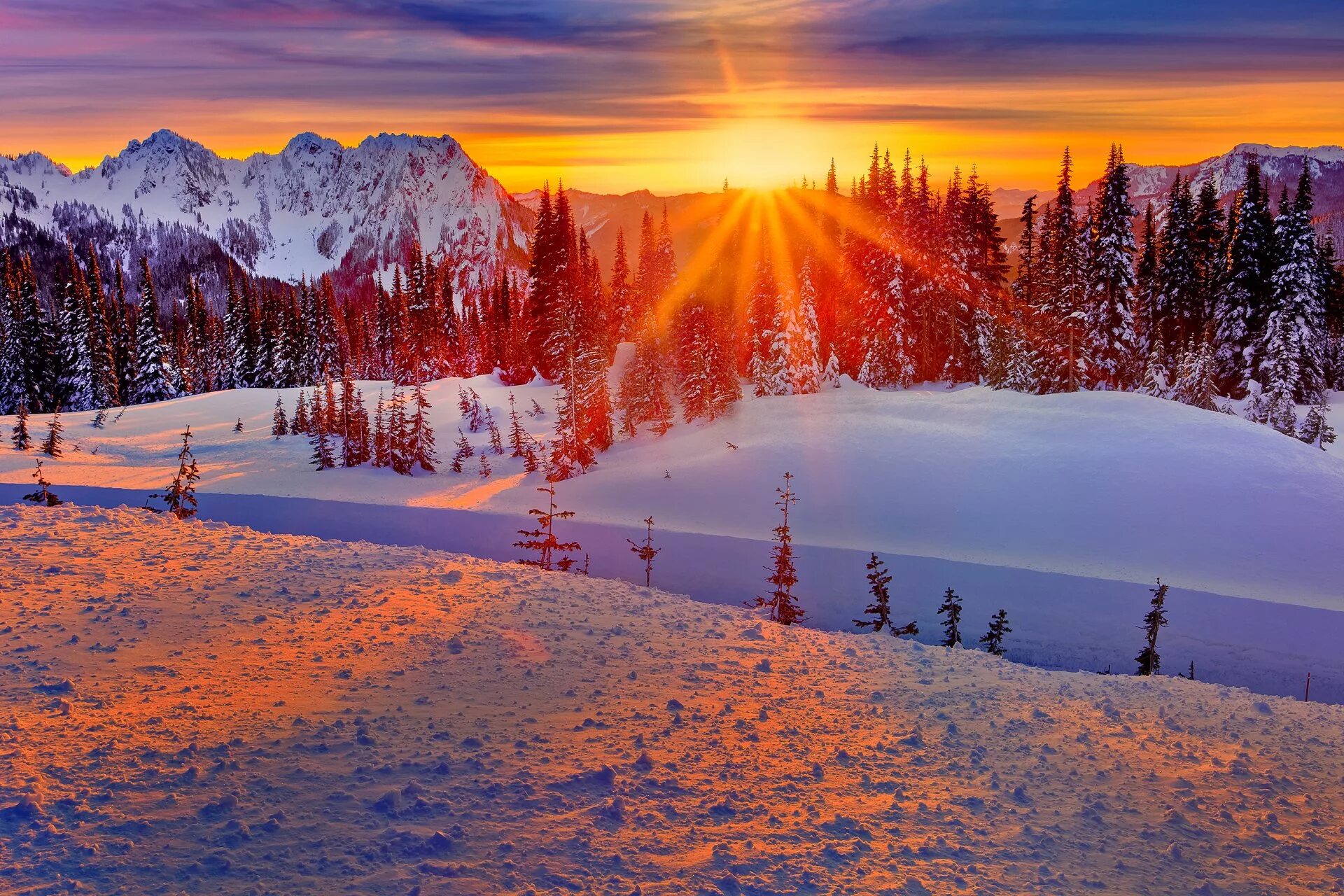 Красивое солнце зима