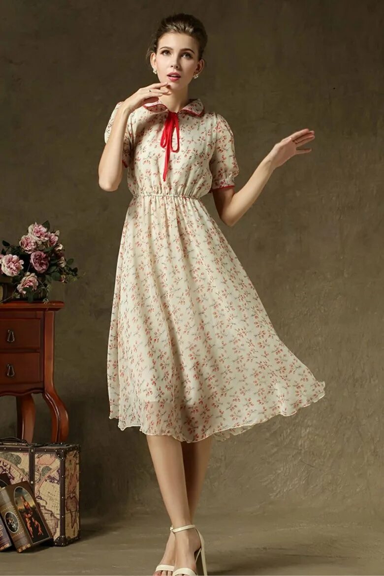 Прованс в одежде. Платье крепдешиновое Винтаж. Платье в стиле ретро. Платья в стиле Винтаж. Платье 40-х годов.