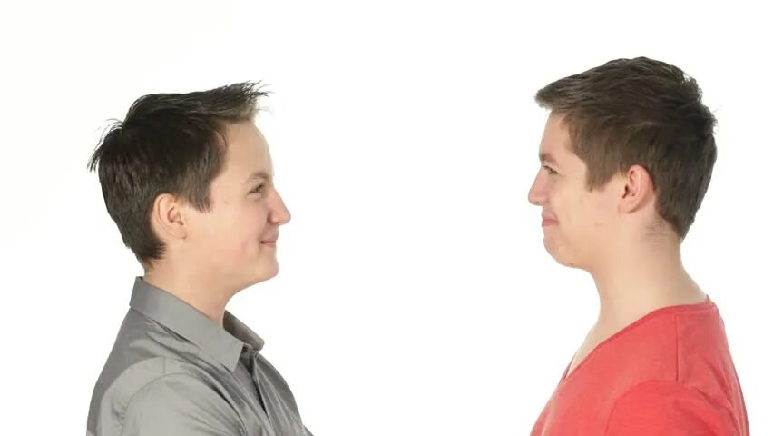 Looking at each other. Two guys looking at each other. Two people looking at each other PNG.