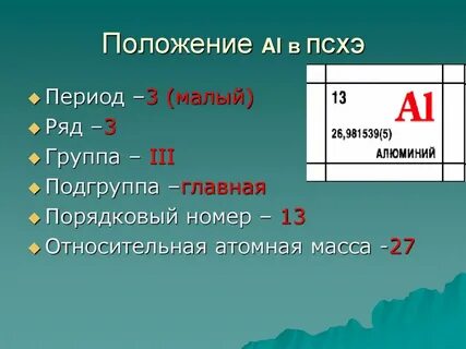 Алюминий характеристика химического элемента по периодической таблице