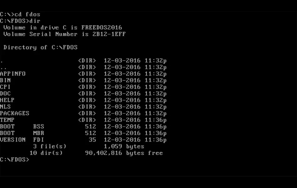 Е дос. Freedos команды.