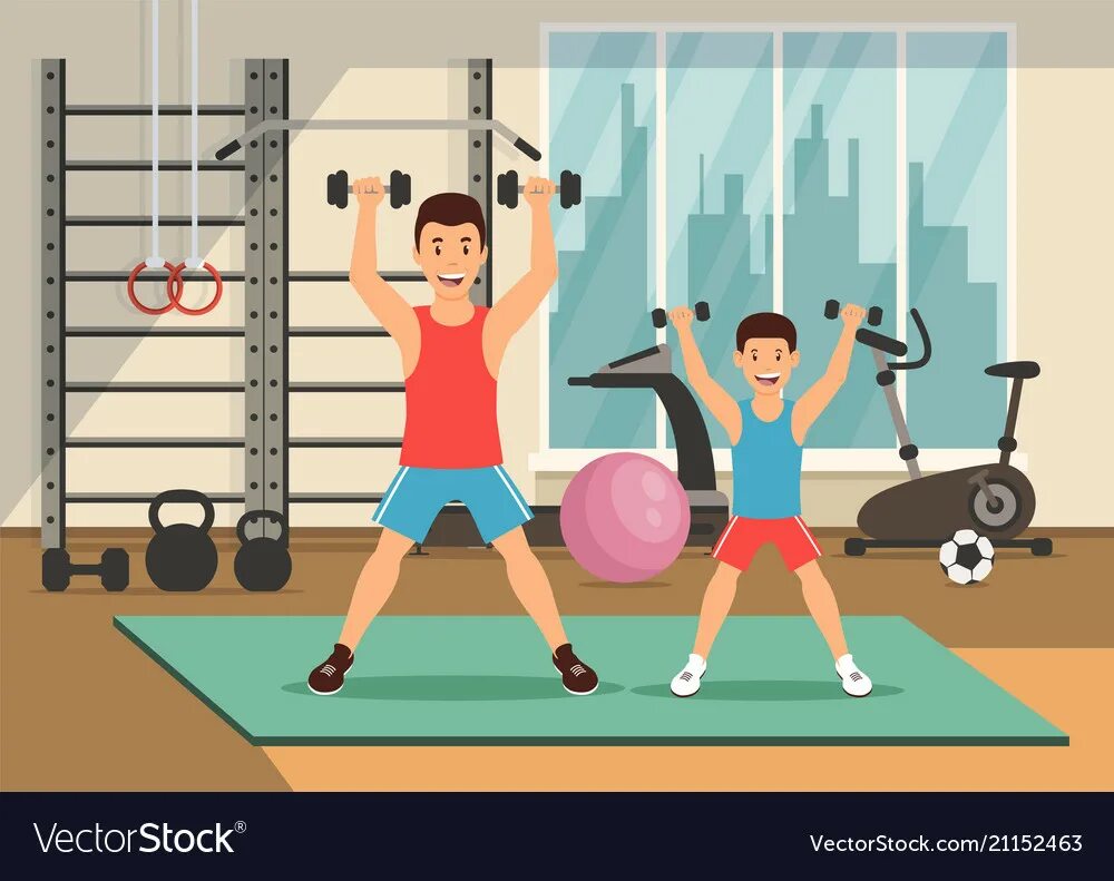 Gym картинка для детей. Go to the Gym рисунок. Go to the Gym картинки для детей. Рисунок папа и сын занимаются спортом. I like going to the gym