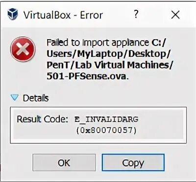 VIRTUALBOX код ошибки : e INVALIDARG 0x80070057 импорт. VIRTUALBOX код ошибки : e INVALIDARG 0x80070057 импорт FREEPBX. Virtualbox код ошибки e fail