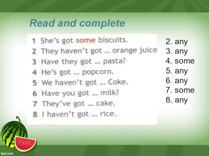 I have got apples. Read and complete use some or any 3 класс. Read and complete 3 класс. Переводчик read and complete. Read and complete 4 класс.