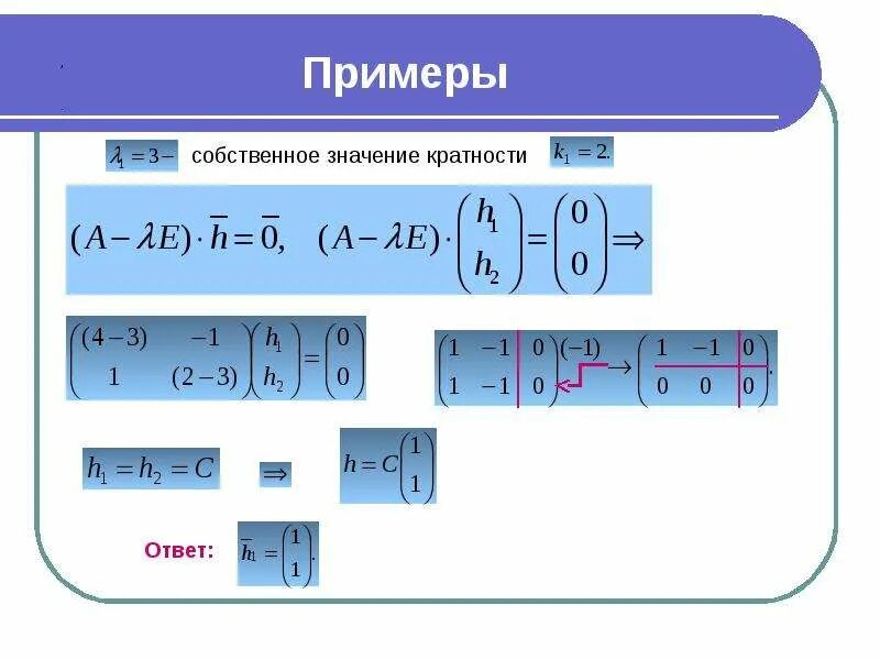 Геометрическая кратность собственного значения. Кратные собственные значения. Собственные значения матрицы. Кратность матрицы. Собственные значения матрицы примеры.