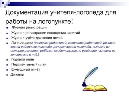 Основная документация логопеда