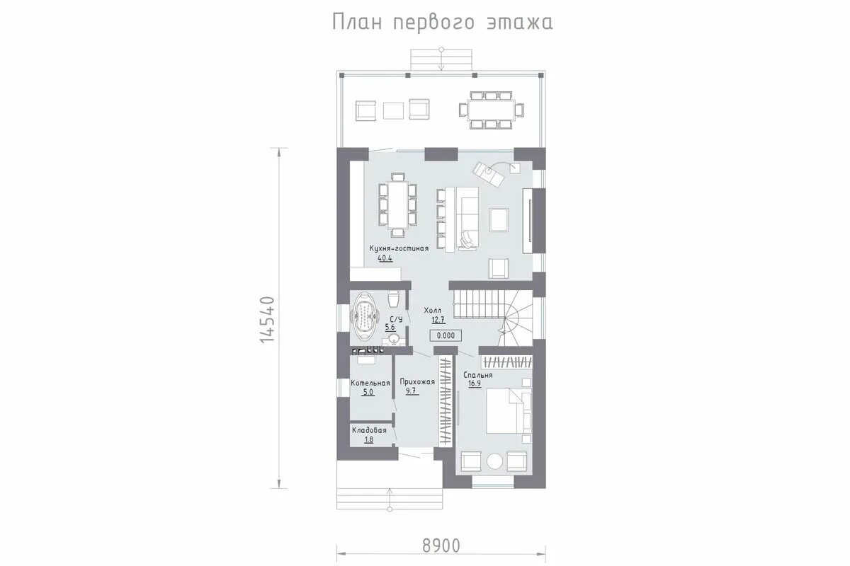 Дом для узкого участка с удобным гаражом и террасой над ним PD-195