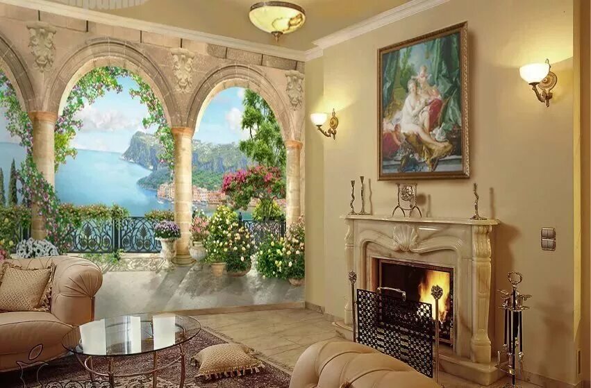 Фреска на стену в гостиной. Фрески на стену в интерьере. Фреска в современном интерьере. Фрески в интерьере гостиной. Фреска в зал.