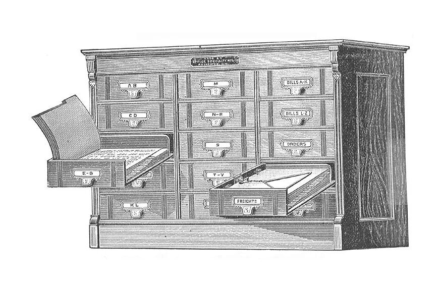 Old Pull-out file Cabinet with Cards. Cabinet pages