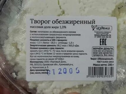 Творог 10 калорийность