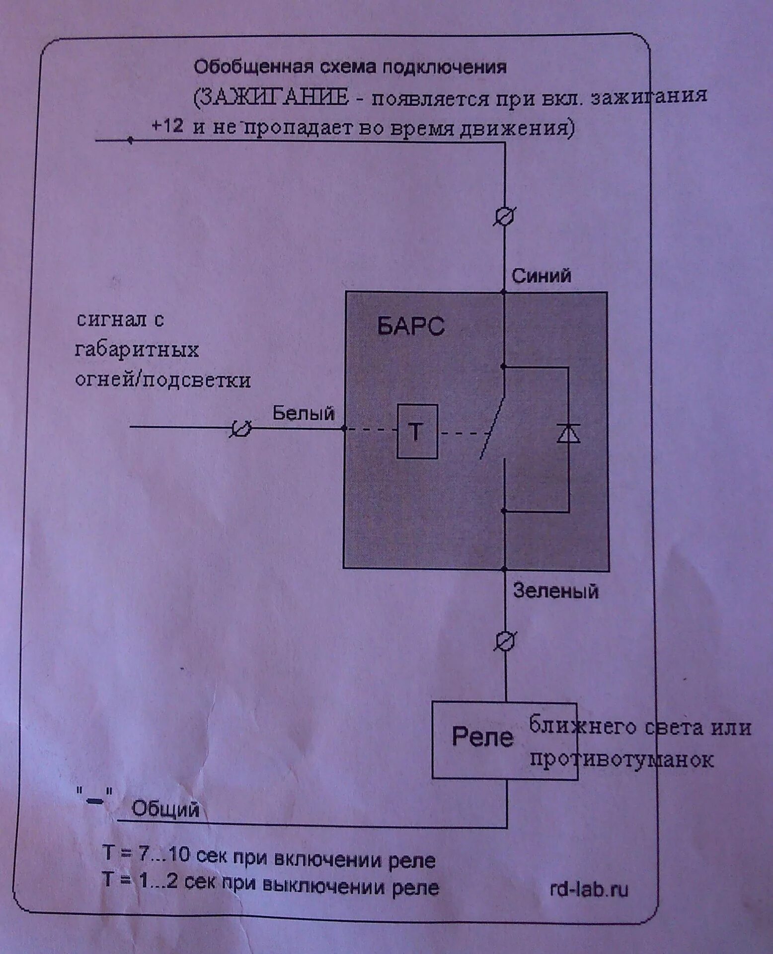 При включение света машина