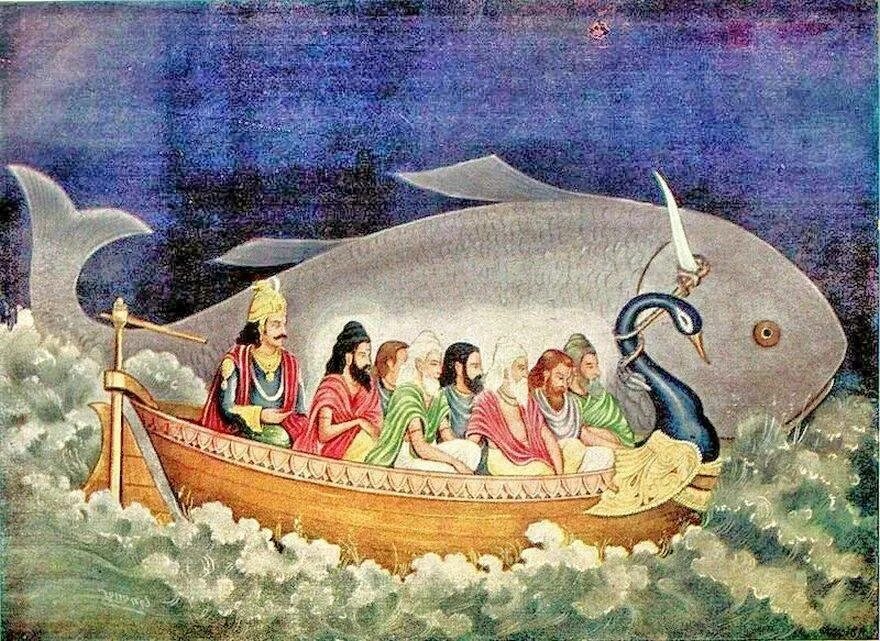 Ману и матсья рыба. Вишну матсья. Матсья аватара. Индия пахтание океана. Аватар вишну рыба.