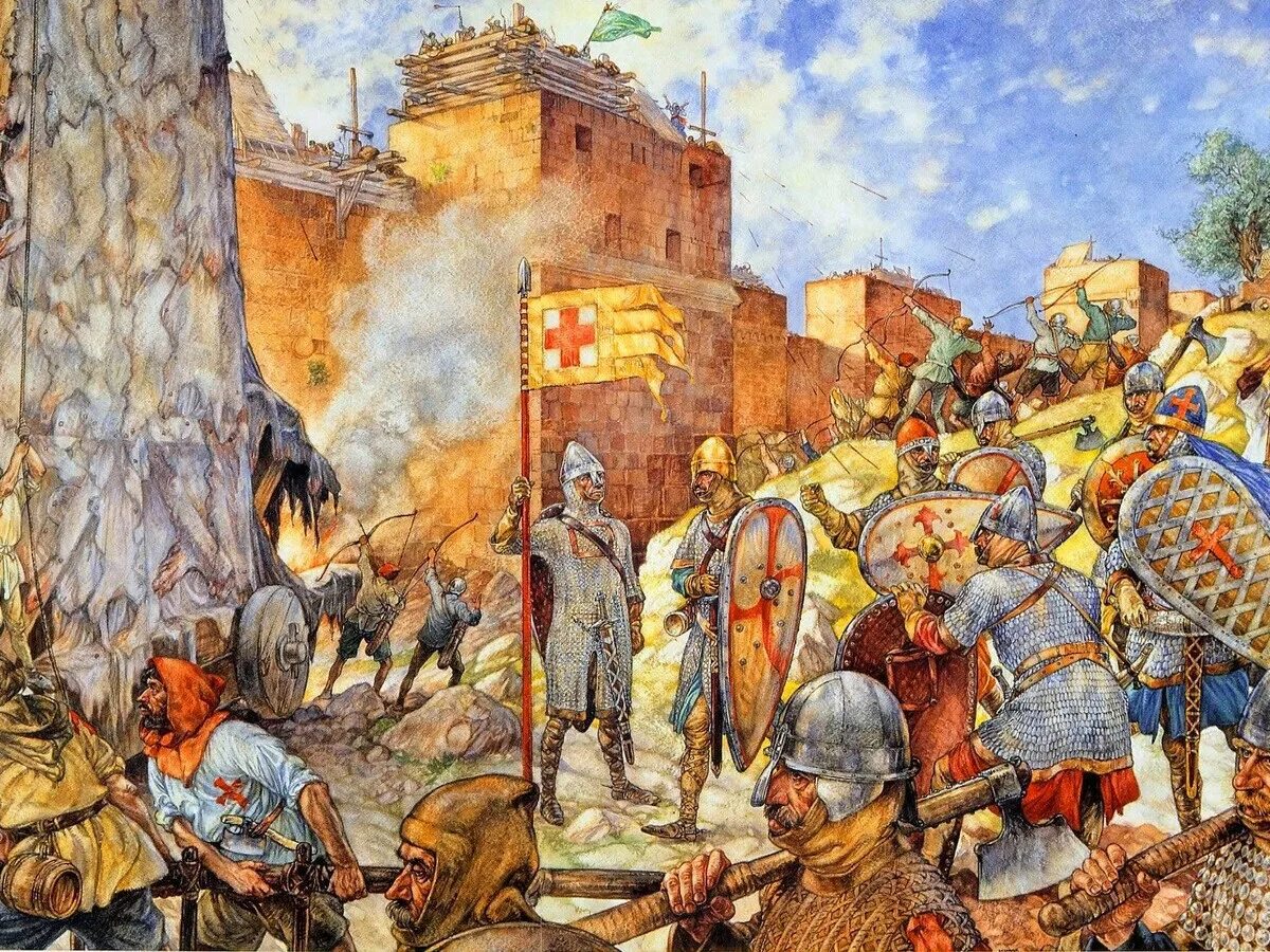 Картины осада. Взятие иерусалима крестоносцами 1099. взятие иерусалима крестоносцами 1099 картина. штурм иерусалима 1099. осада акры 1189-1191.