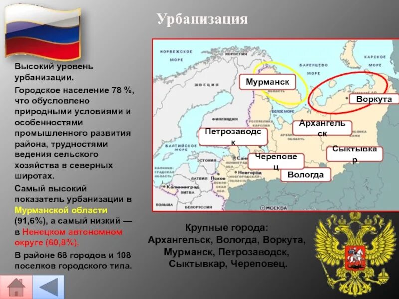 Урбанизация европейского севера. Уровень урбанизации европейского севера. Урбанизация европейского севера России. Характеристика населения европейского севера.