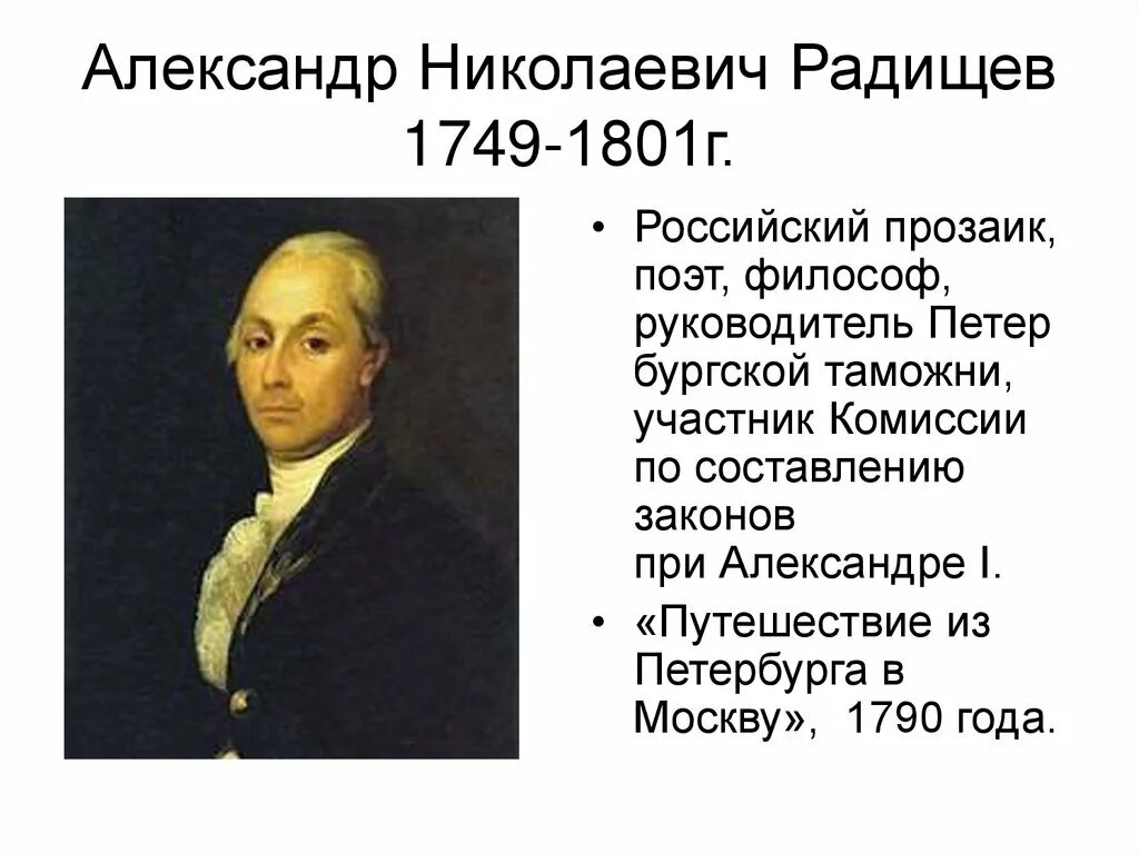 Каким произведением радищева. А.Н. Радищева (1749-1802). А Н Радищев вклад.