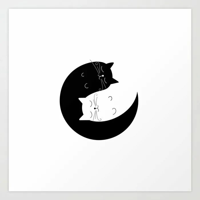 Котик инь. Коты инь янь. минималистичные коты. котики инь янь арт. инь янь кошки рисунок.