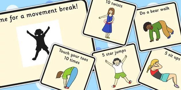 Could be a movement. Movement break. time for children break. support a movement примеры. energy break for kids movements.