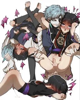 carrying, dottore (genshin impact), male only, masked, mating press, purple...