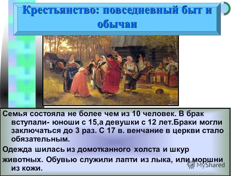 История россии 7 класс сословный быт. Быт и обычаи крестьян в 17 веке в России кратко. Повседневный быт и обычаи. Крестьянство быт и обычаи. Трсдицыя крестьян.