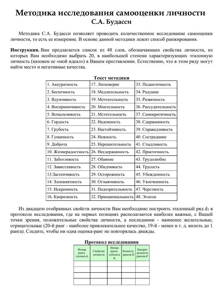 Методика личности с а будасси