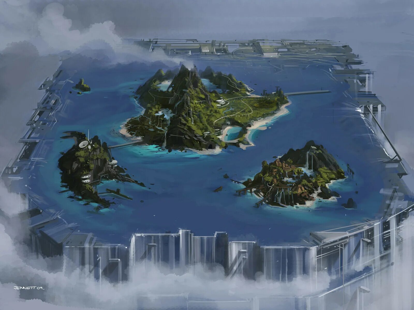 Race island. Стуарт на острове земли. Остров раса. Icarus Concept Art. Водный мир киберпанк.