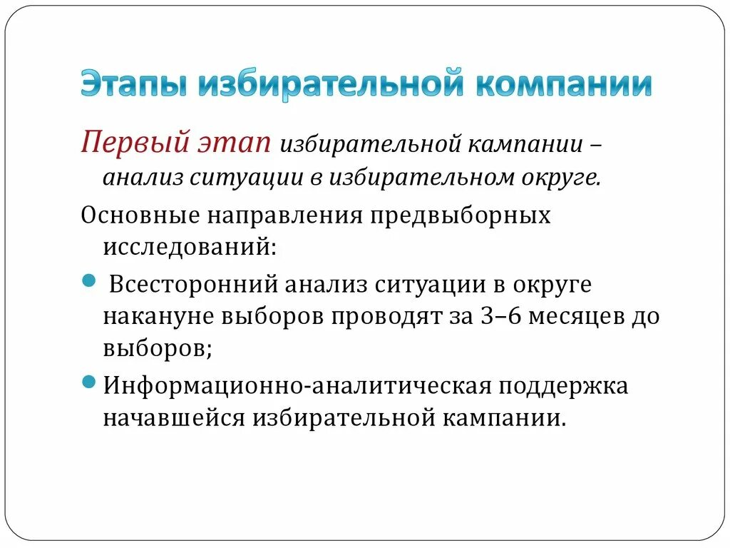 Избирательная кампания в рф презентация. Этапы избирательной кампании. Основные стадии избирательной кампании. Этапы предвыборной кампании. Перечислите этапы избирательной кампании..