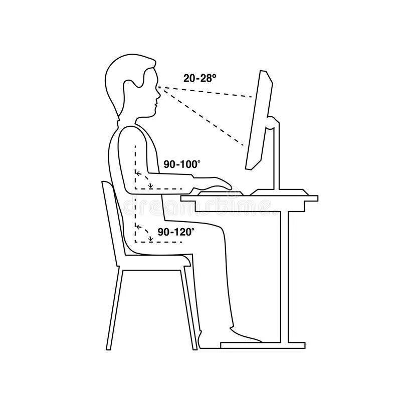 Схема правильного сидения за компьютером. Правильная посадка за компьютером. Схема правильной посадки за компьютером. Позы за рабочим столом.