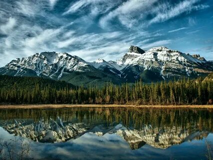 Скачать 1920x1440 Канада Альберта пейзаж природа, озера, заснеженные горы, ...