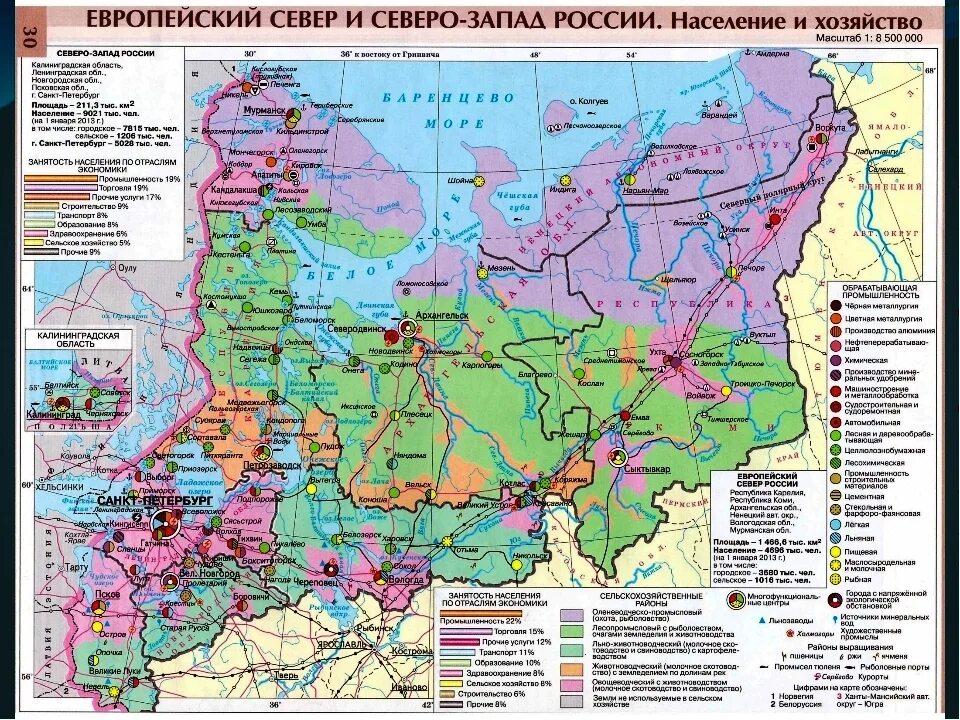 Характеристика европейского севера субъекты российской федерации. Экономическая карта европейского севера.